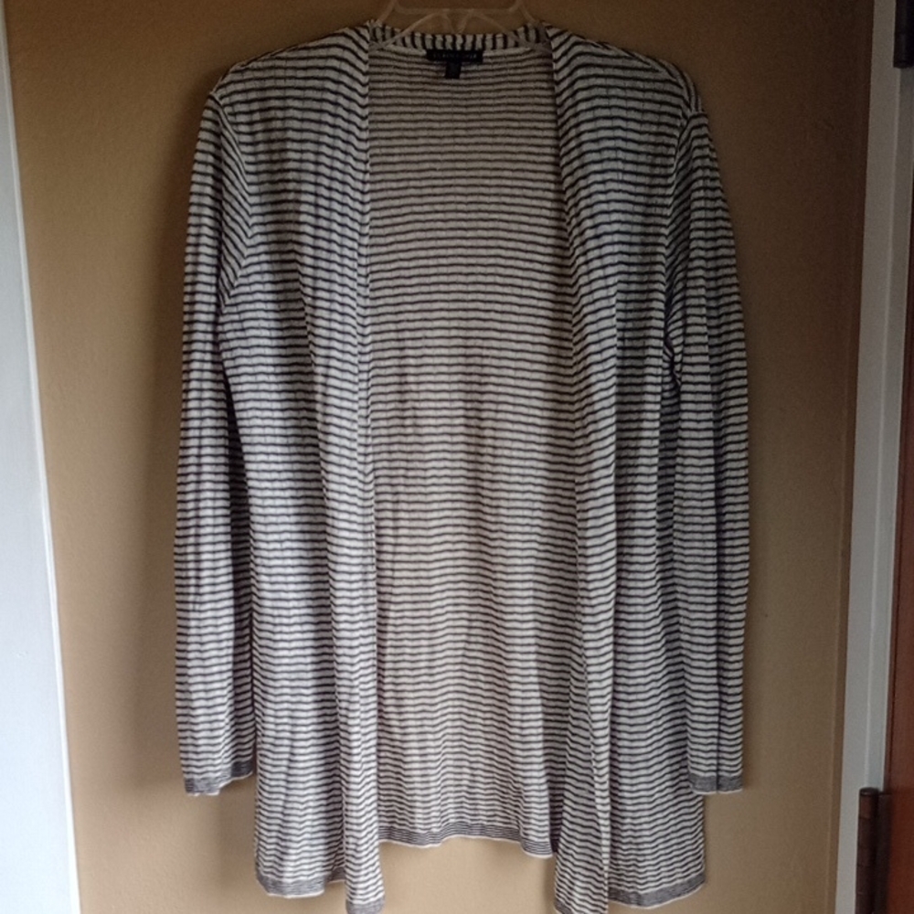 Eileen Fisher Nautical Striped Open Front open knit Cardigan Size S